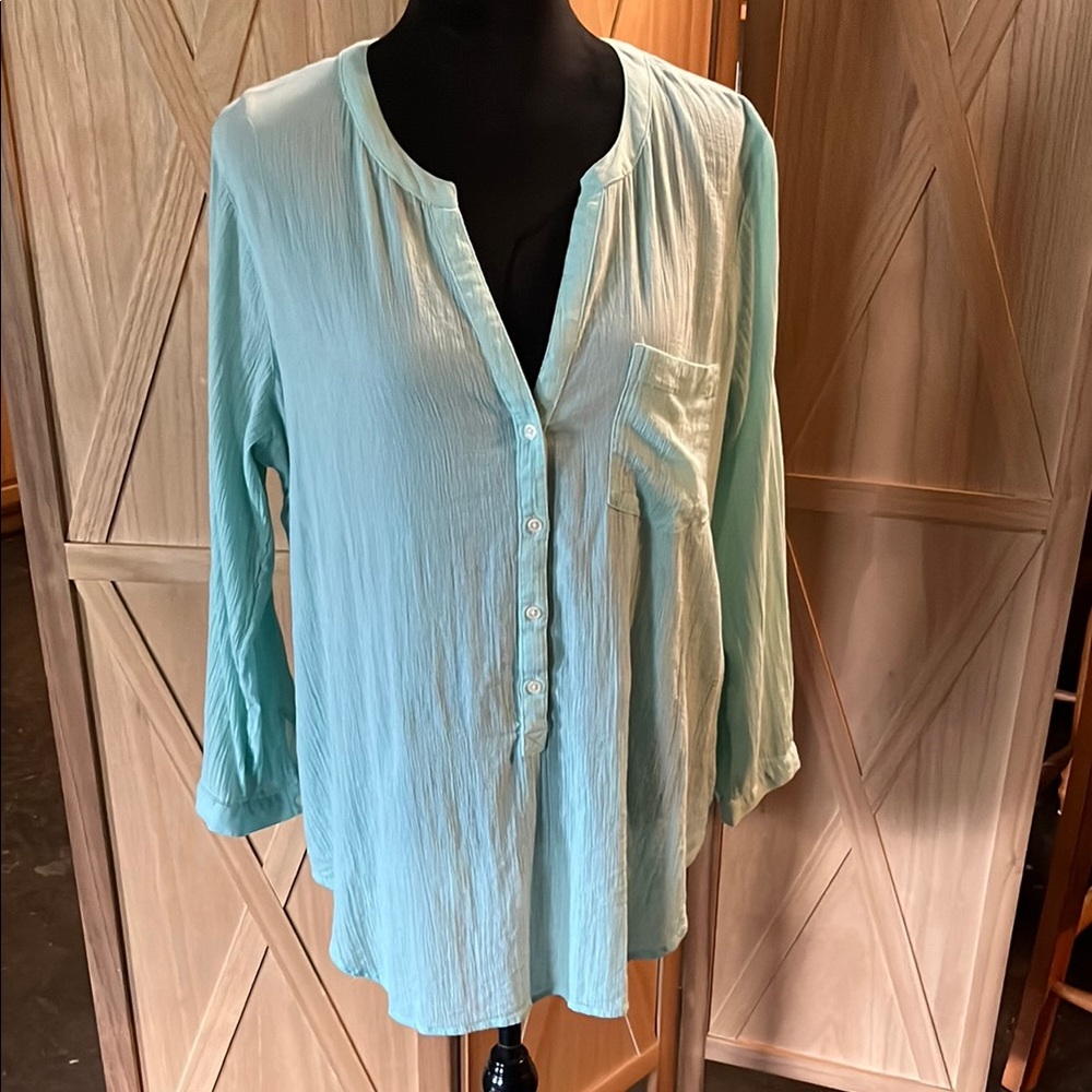 Old Navy Aqua 3/4 Sleeve Mandarin Collar Tunic